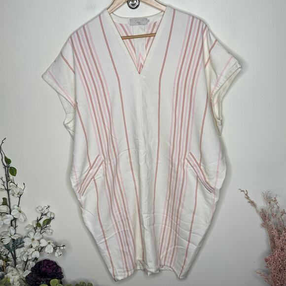 HATCH Plage Caza Caftan Dress Terracotta Stripe Pink White One Size {UU23} - Picture 4 of 6